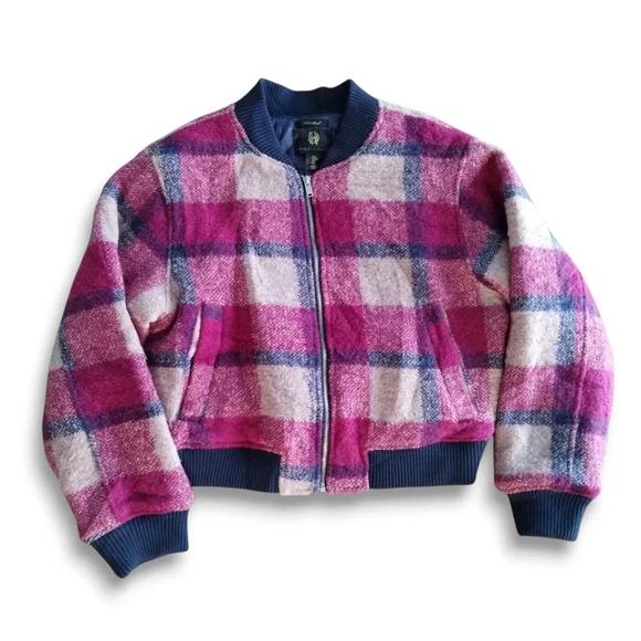 House of Harlow 1960 Pink Plaid Wool Stable Jacket - Picture 2 of 7